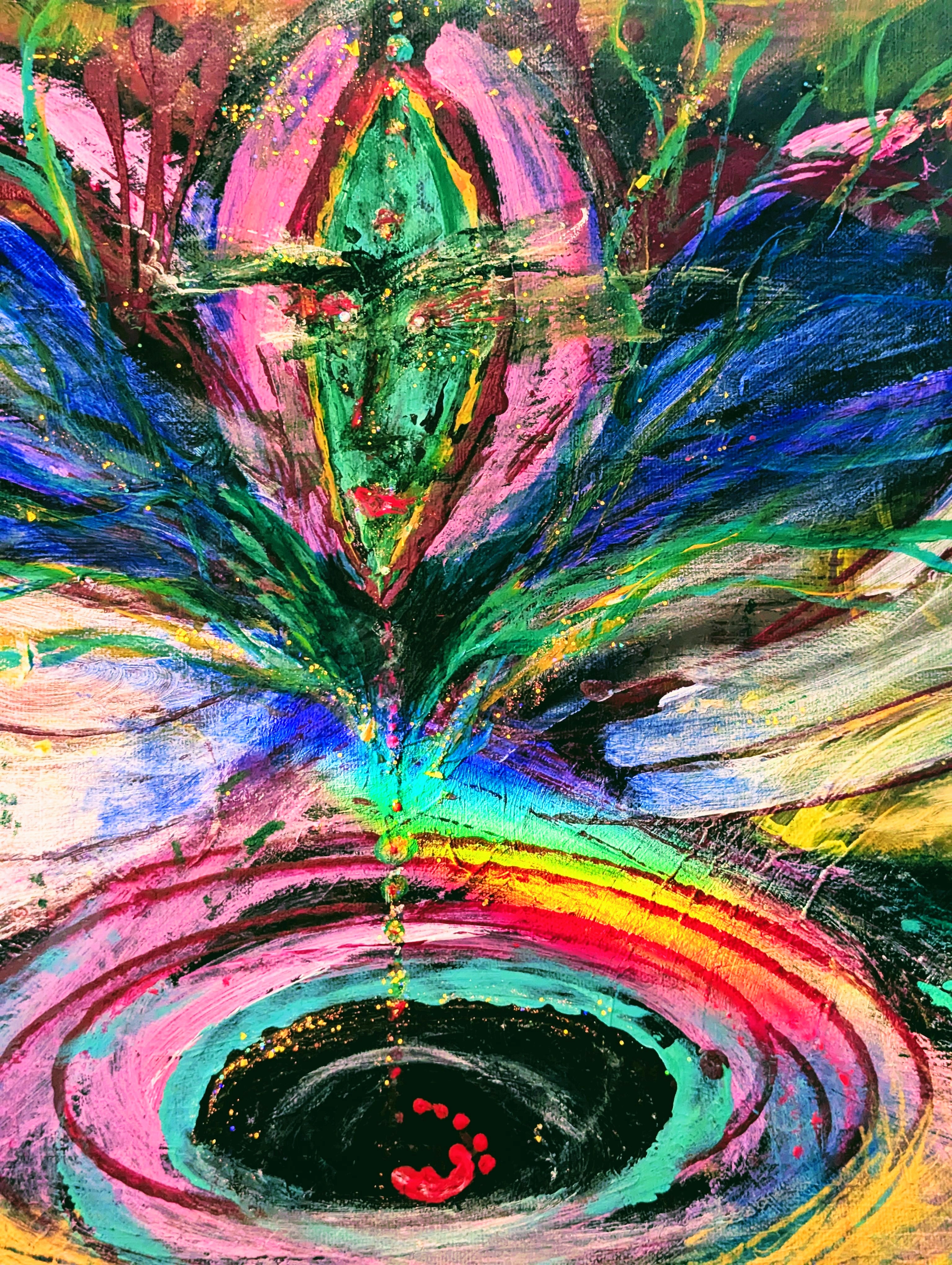 Verdalisse, with natural rainbow light falling across Robin’s layered painting